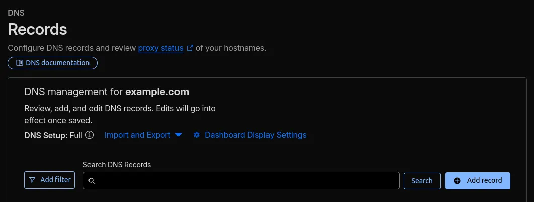 DNS Records page screenshot