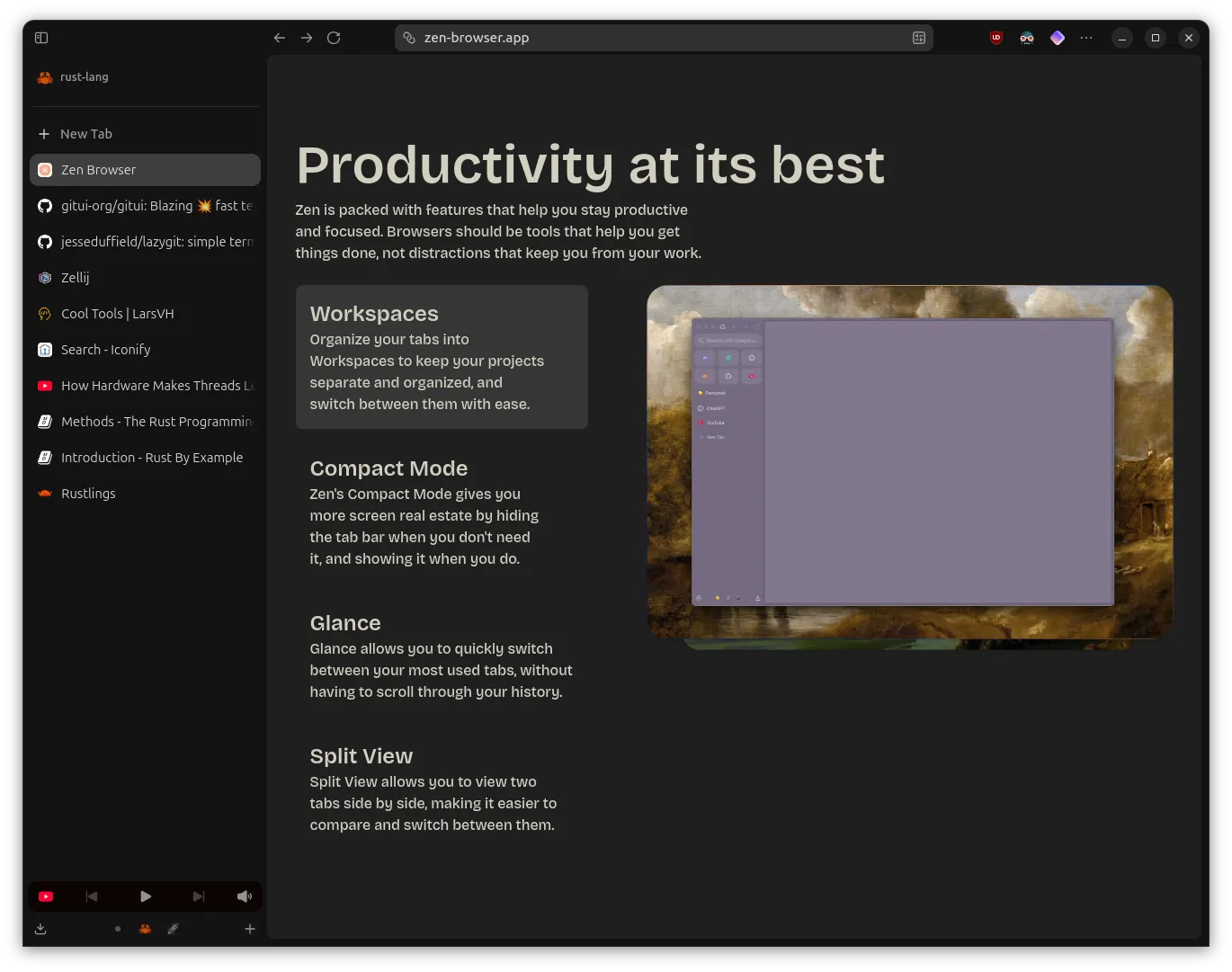 Zen Browser in action